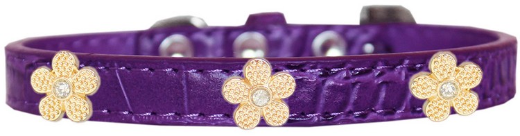 Gold Flower Widget Croc Dog Collar Purple Size 14